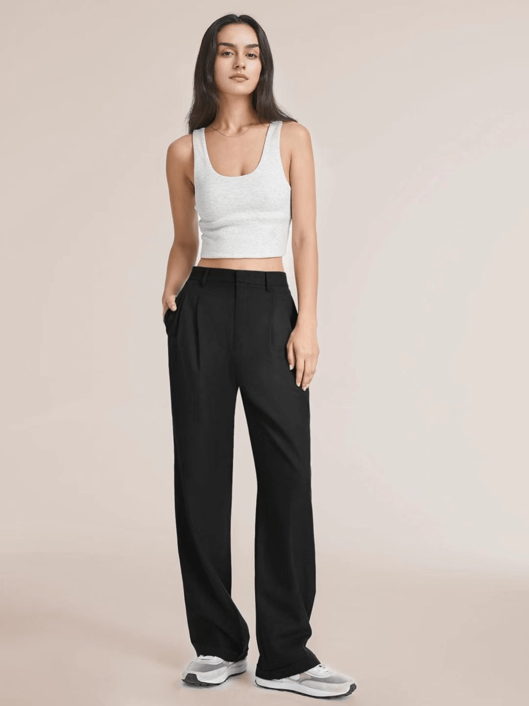 Wide Leg Trousers - Women's High Waisted Petite Wide Leg Dress Pants-Fashion Nora