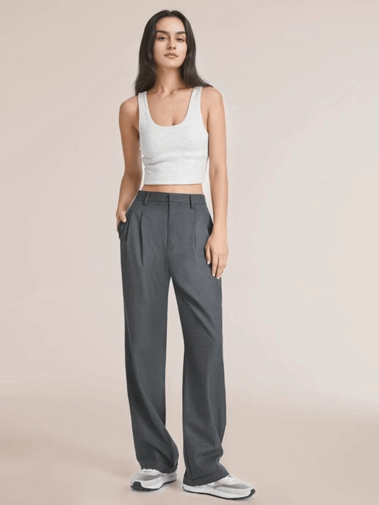 Wide Leg Trousers - Women's High Waisted Petite Wide Leg Dress Pants-Fashion Nora