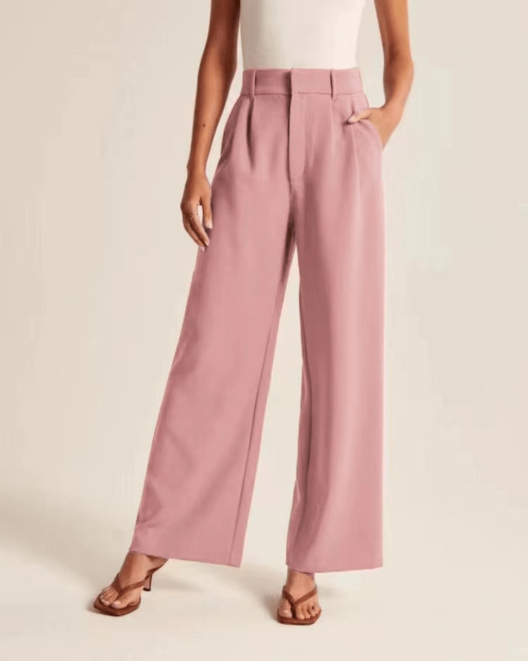 Wide Leg Trousers - Women's High Waisted Petite Wide Leg Dress Pants-Fashion Nora