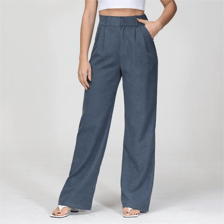 Wide Leg Trousers - Women's High Waisted Petite Wide Leg Dress Pants-Fashion Nora