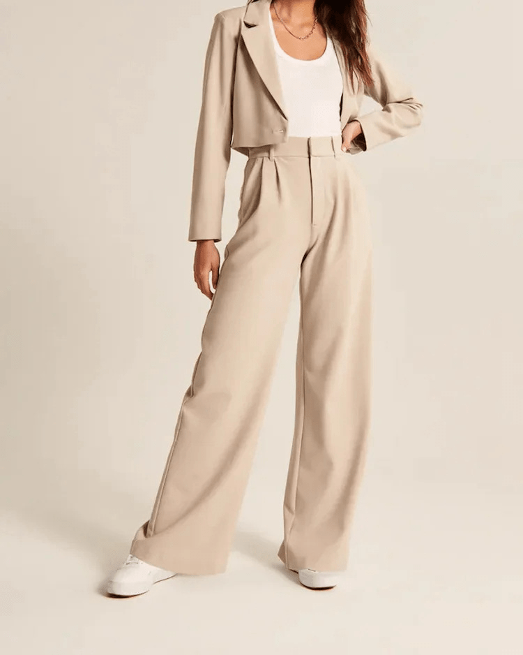Wide Leg Trousers - Women's High Waisted Petite Wide Leg Dress Pants-Fashion Nora