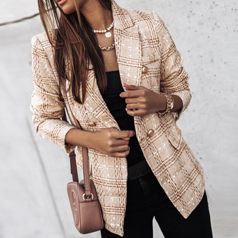 Women's Blazer - Elegant - Double Breasted - Checkered Blazer - Ladies Jacket-Fashion Nora