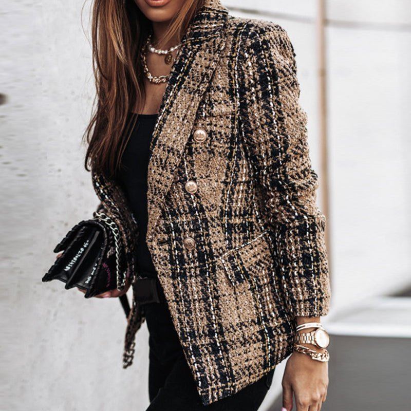 Women's Blazer - Elegant - Double Breasted - Checkered Blazer - Ladies Jacket-Fashion Nora