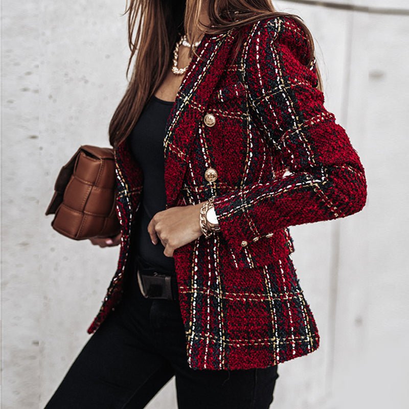 Women's Blazer - Elegant - Double Breasted - Checkered Blazer - Ladies Jacket-Fashion Nora