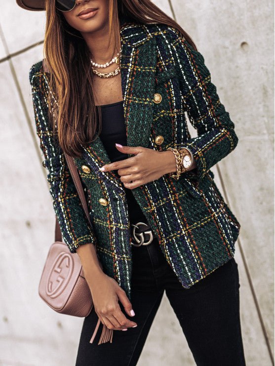 Women's Blazer - Elegant - Double Breasted - Checkered Blazer - Ladies Jacket-Fashion Nora