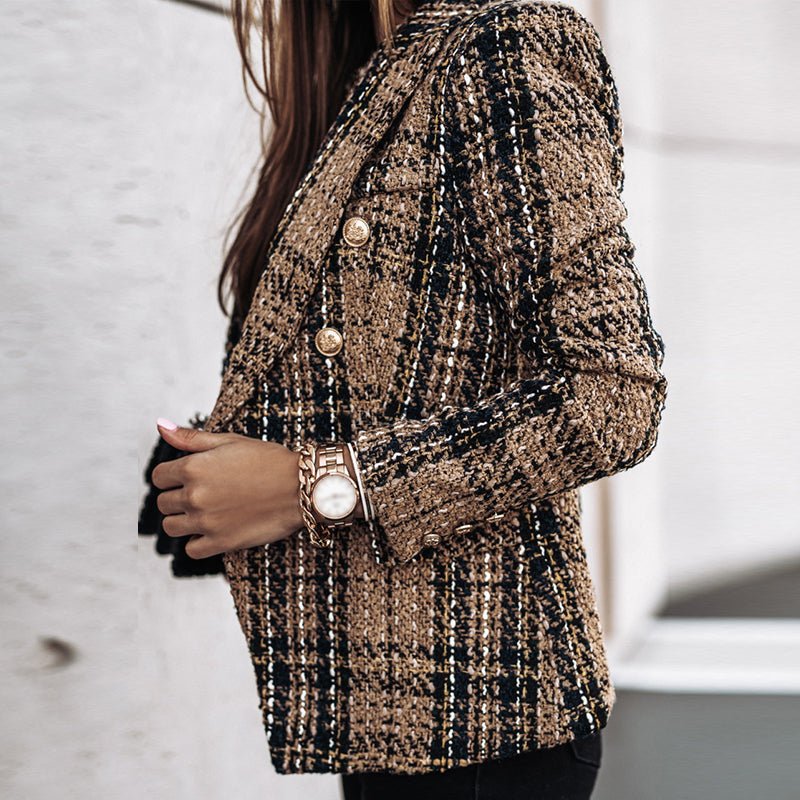 Women's Blazer - Elegant - Double Breasted - Checkered Blazer - Ladies Jacket-Fashion Nora