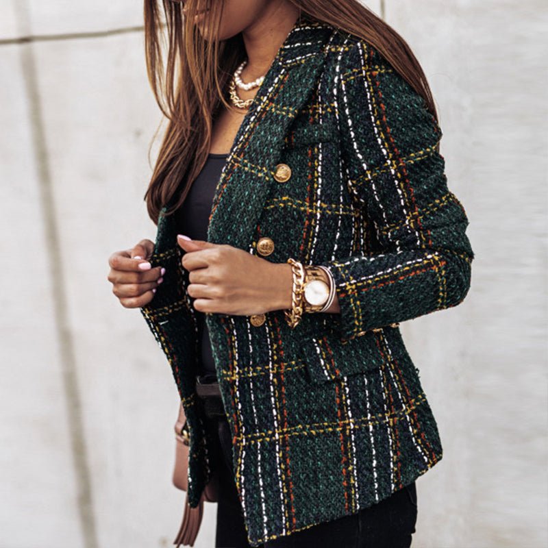 Women's Blazer - Elegant - Double Breasted - Checkered Blazer - Ladies Jacket-Fashion Nora