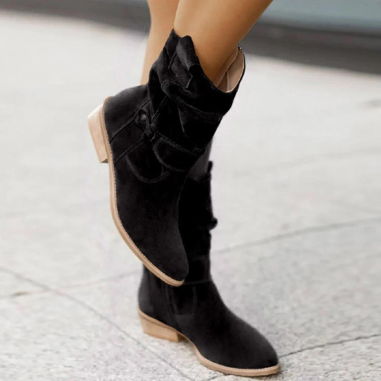 Women's Boots - Zip Up - Low Heel - Winter Boots - Mid Calf Boots-Fashion Nora