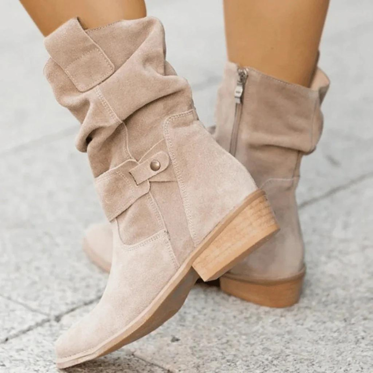 Women's Boots - Zip Up - Low Heel - Winter Boots - Mid Calf Boots-Fashion Nora