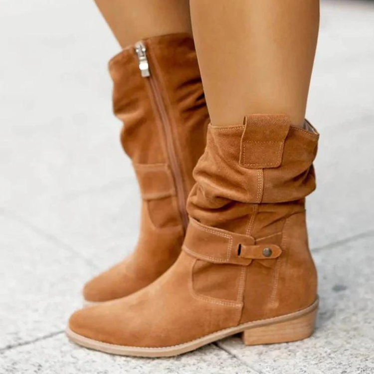 Women's Boots - Zip Up - Low Heel - Winter Boots - Mid Calf Boots-Fashion Nora