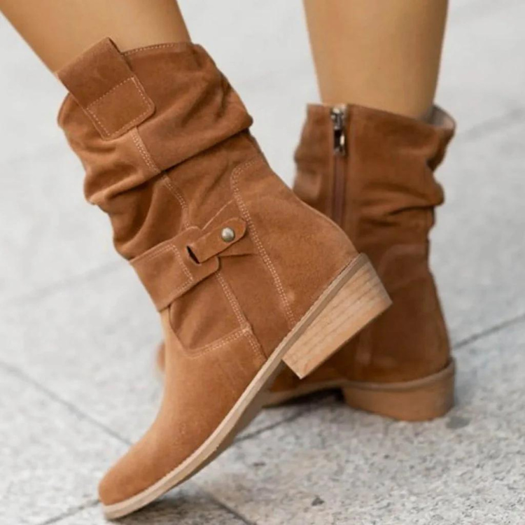 Women's Boots - Zip Up - Low Heel - Winter Boots - Mid Calf Boots-Fashion Nora