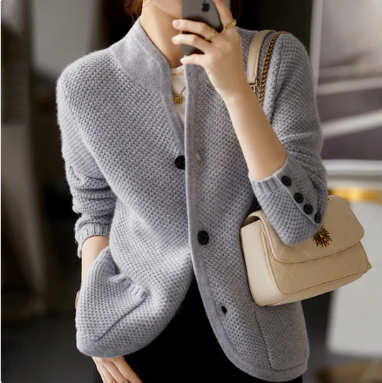 Women's Cardigan - Button-Up - Pockets - Knitted Cardigan - Cashmere Cardigan-Fashion Nora