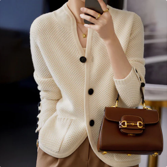 Women's Cardigan - Button-Up - Pockets - Knitted Cardigan - Cashmere Cardigan-Fashion Nora