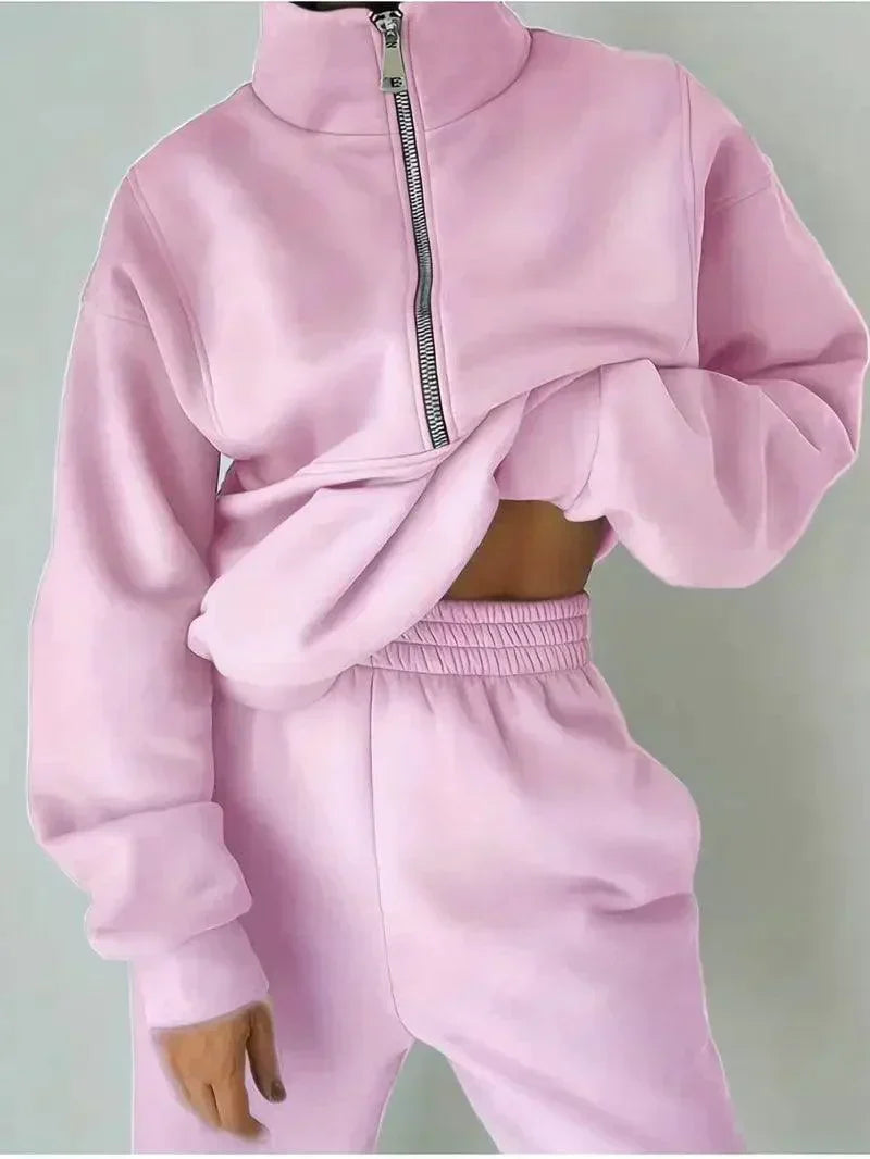 Women's Jogger Set | Half Zip | Elastic Waist | Sweats Set | Tracksuits Women-Fashion Nora