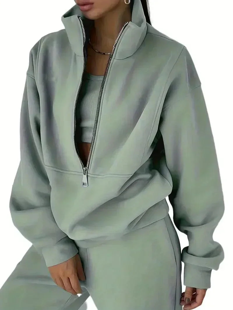 Women's Jogger Set | Half Zip | Elastic Waist | Sweats Set | Tracksuits Women-Fashion Nora