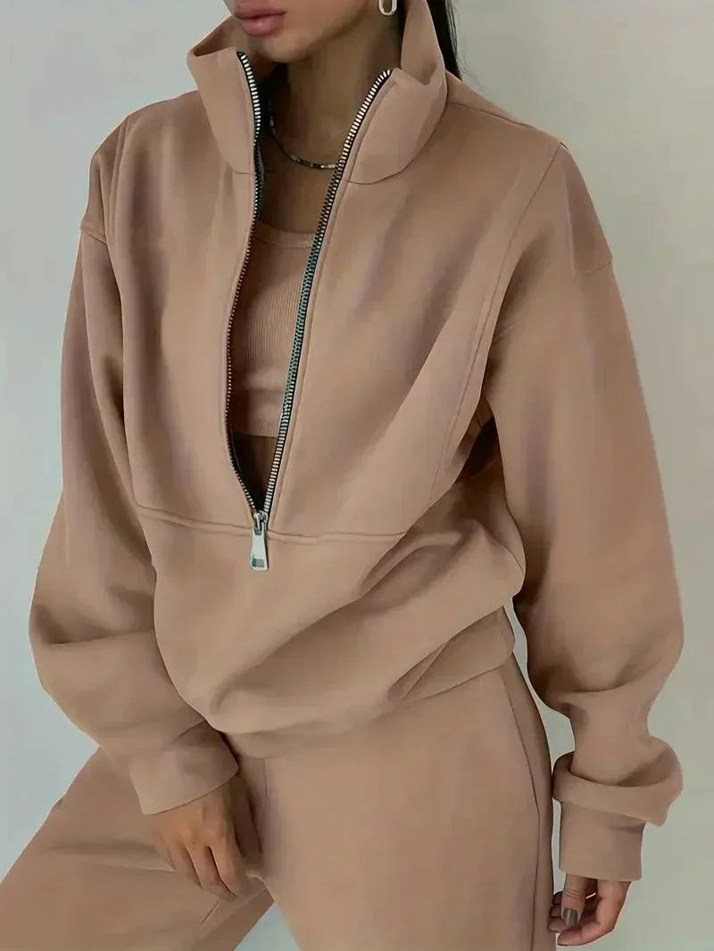 Women's Jogger Set | Half Zip | Elastic Waist | Sweats Set | Tracksuits Women-Fashion Nora