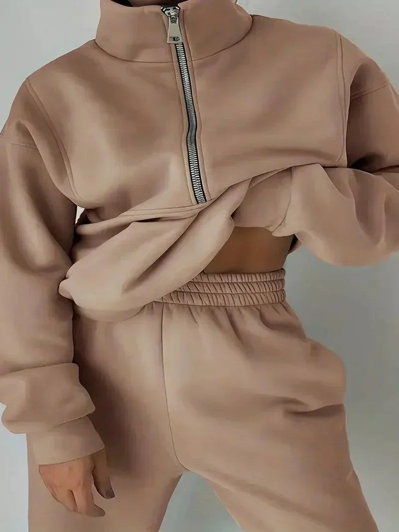 Women's Jogger Set | Half Zip | Elastic Waist | Sweats Set | Tracksuits Women-Fashion Nora