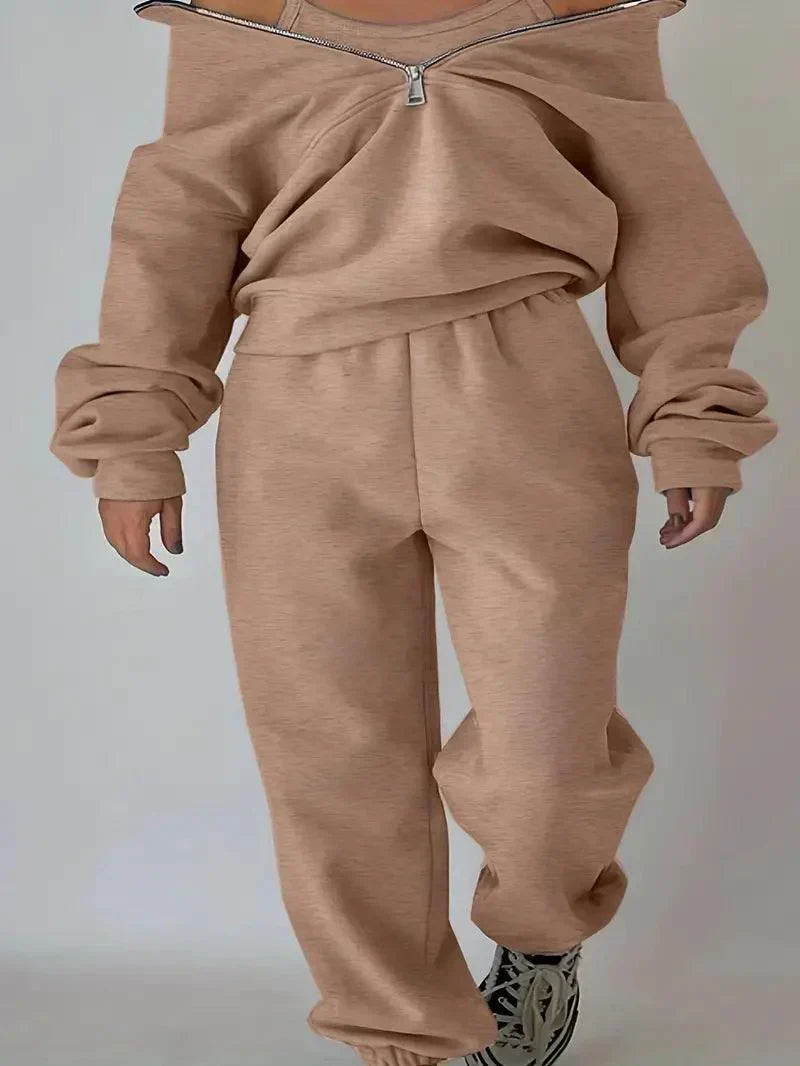 Women's Jogger Set | Half Zip | Elastic Waist | Sweats Set | Tracksuits Women-Fashion Nora