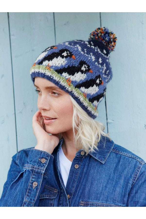 Women's Knitted Puffin Bobble Beanie Hat-Fashion Nora