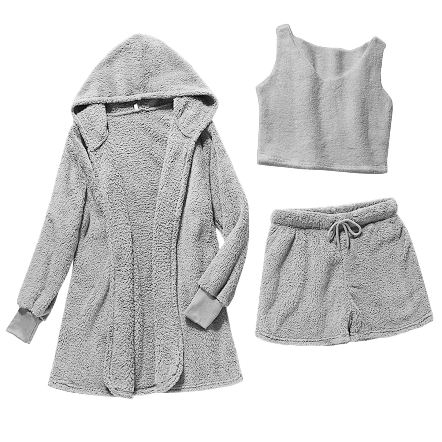 Women's Loungewear | 3-Piece | Shorts | Fleece Pyjama | Lounge Set-Fashion Nora