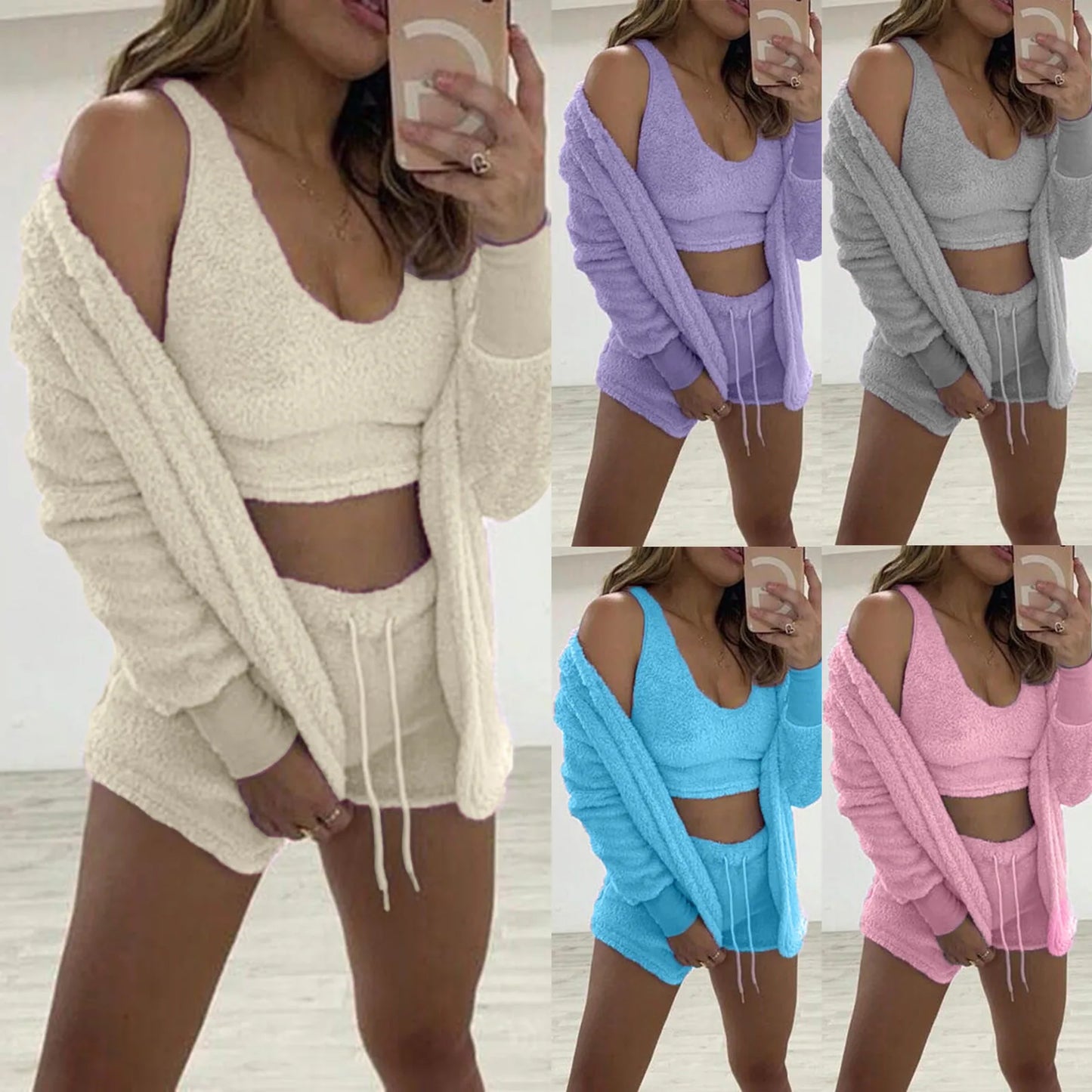 Women's Loungewear | 3-Piece | Shorts | Fleece Pyjama | Lounge Set-Fashion Nora