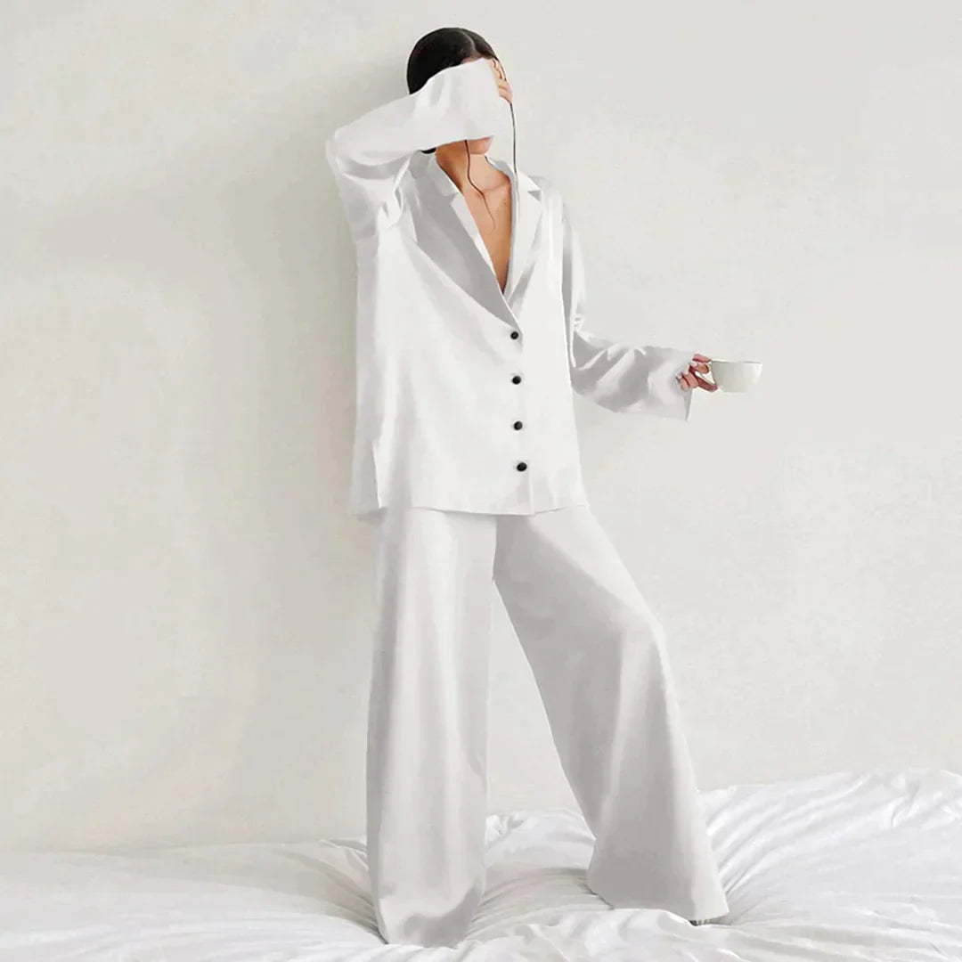 Women's Pajamas - Wide Leg - Long Sleeve - Pajama Set - Sleepwear-Fashion Nora