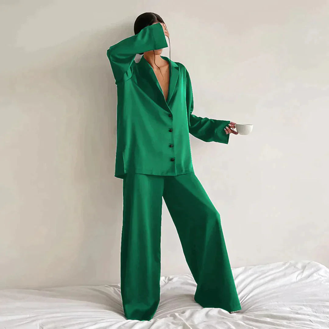Women's Pajamas - Wide Leg - Long Sleeve - Pajama Set - Sleepwear-Fashion Nora