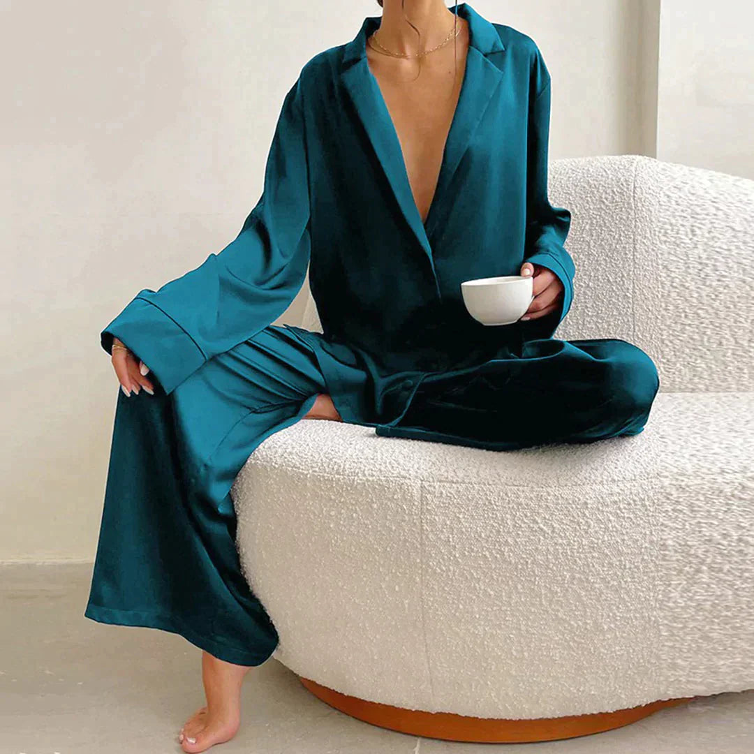 Women's Pajamas - Wide Leg - Long Sleeve - Pajama Set - Sleepwear-Fashion Nora