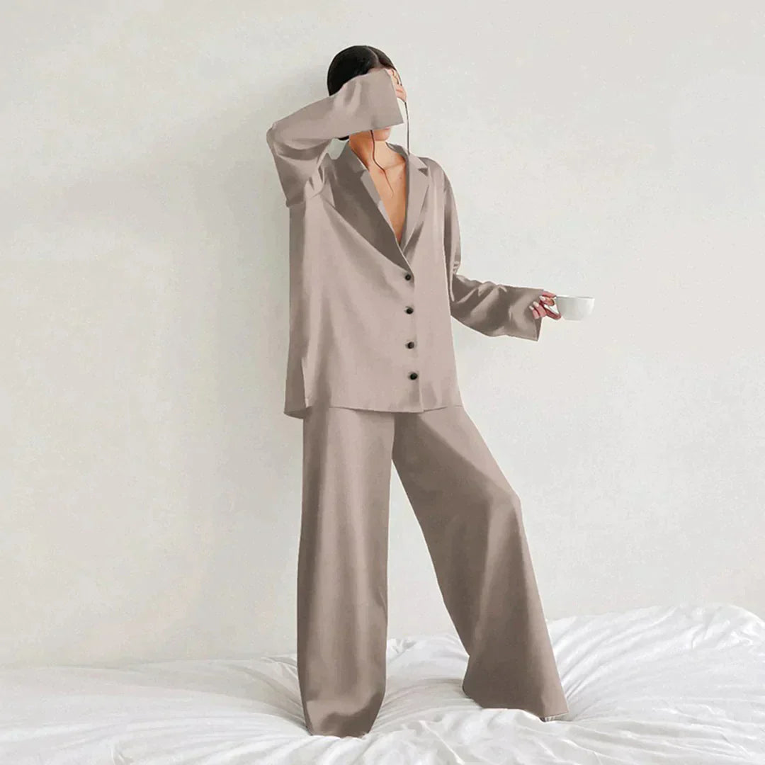 Women's Pajamas - Wide Leg - Long Sleeve - Pajama Set - Sleepwear-Fashion Nora