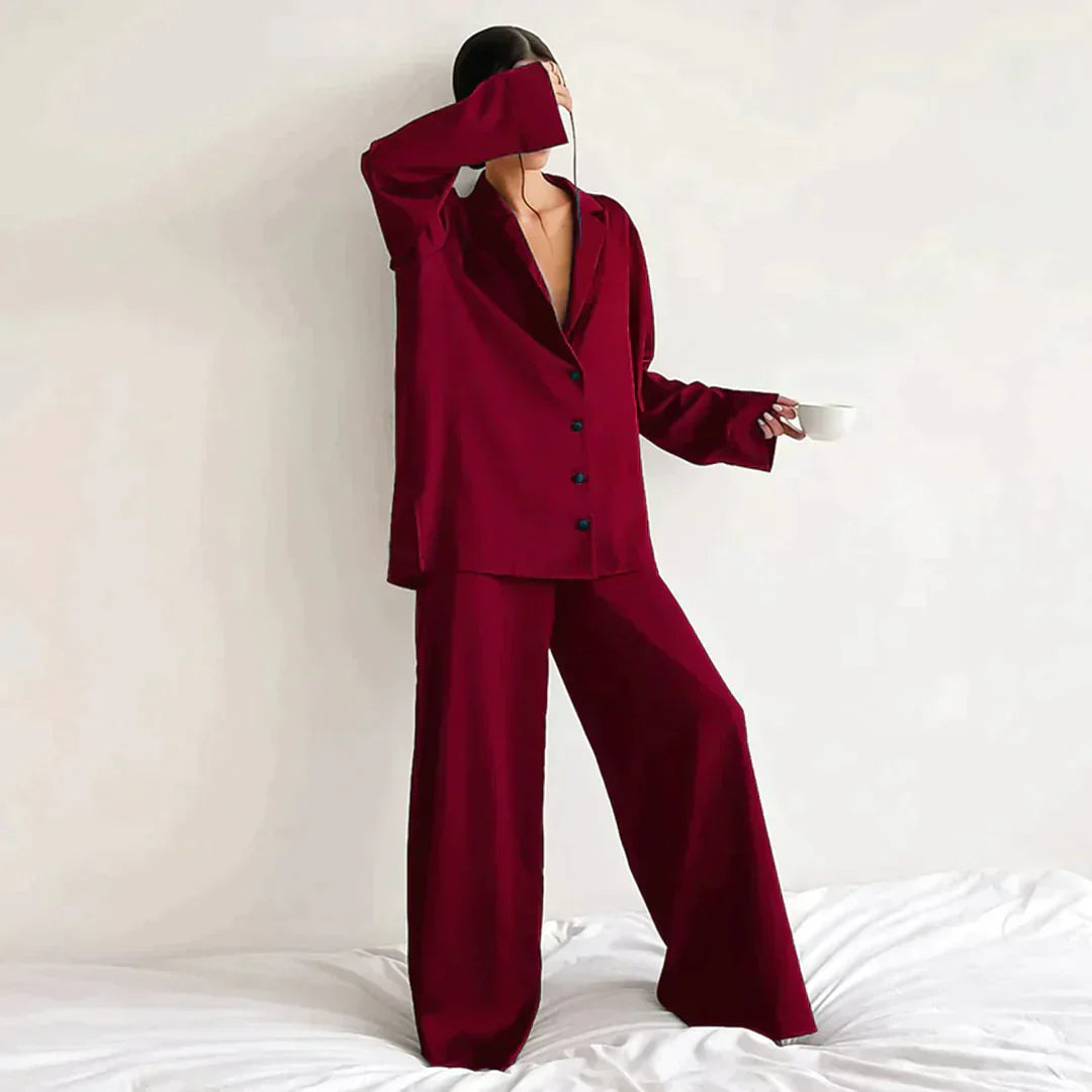 Women's Pajamas - Wide Leg - Long Sleeve - Pajama Set - Sleepwear-Fashion Nora