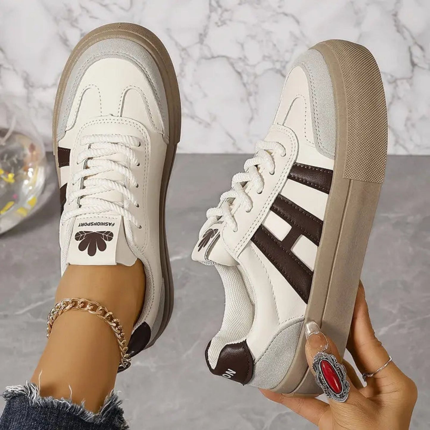 Women's Sneakers | 3 Stripe | Lace-Up | White Sneakers | Ladies Shoes-Fashion Nora