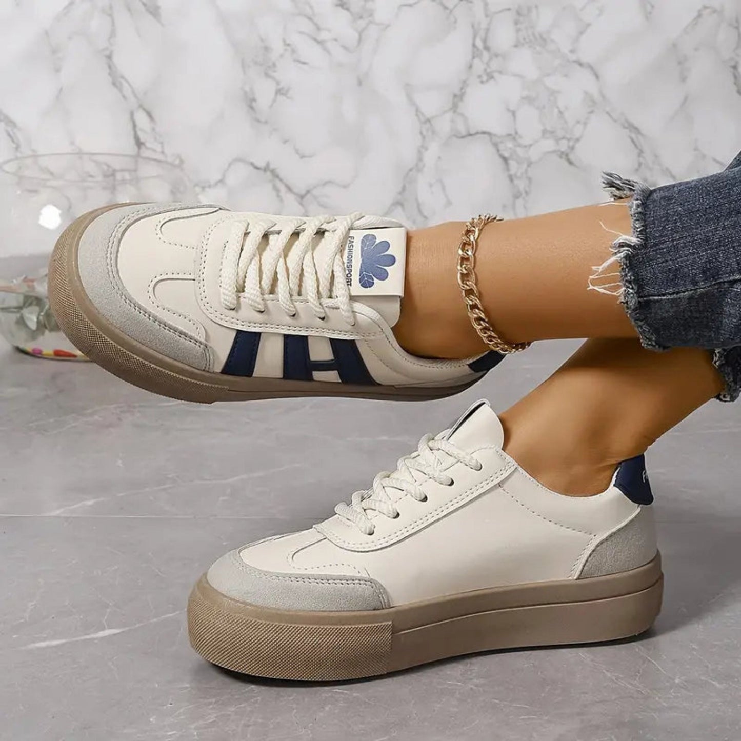 Women's Sneakers | 3 Stripe | Lace-Up | White Sneakers | Ladies Shoes-Fashion Nora