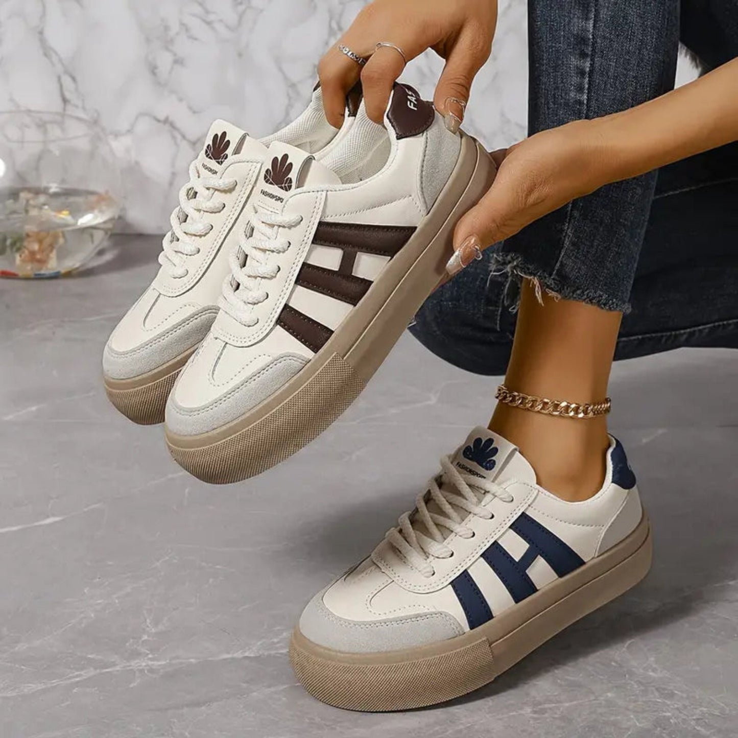Women's Sneakers | 3 Stripe | Lace-Up | White Sneakers | Ladies Shoes-Fashion Nora