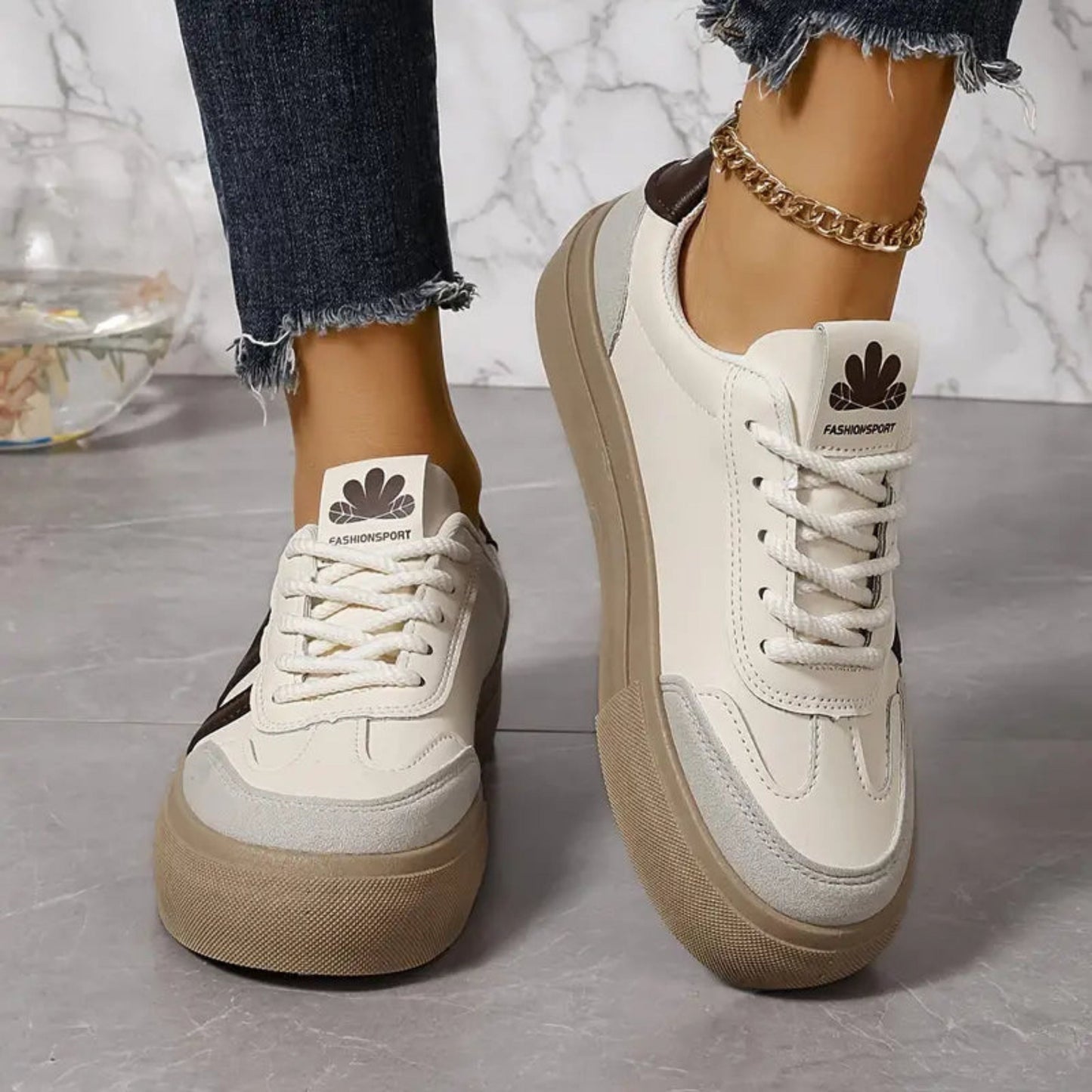Women's Sneakers | 3 Stripe | Lace-Up | White Sneakers | Ladies Shoes-Fashion Nora