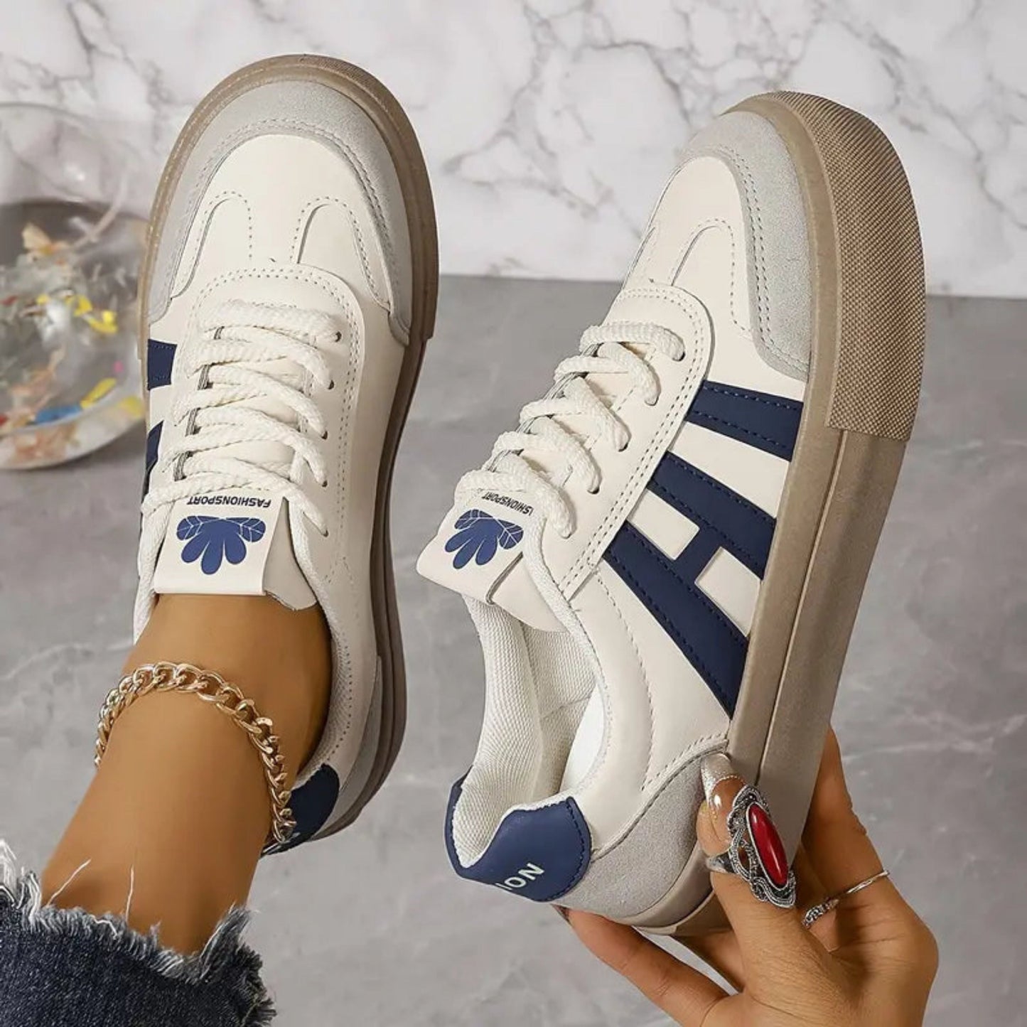 Women's Sneakers | 3 Stripe | Lace-Up | White Sneakers | Ladies Shoes-Fashion Nora