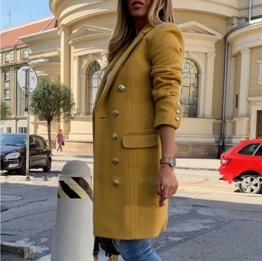 Wool Trench Coat - Women's Double Breasted Mid Length Wool Jacket-Fashion Nora