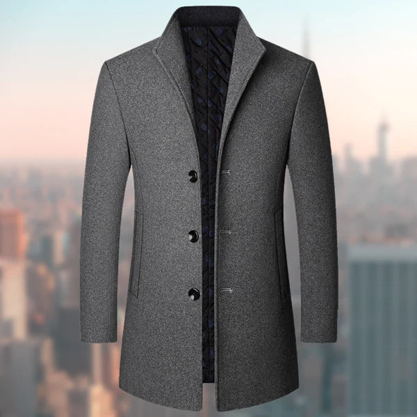 Woolen Coat - Men's Lined Button Up Mid Length Winter Jacket-Fashion Nora
