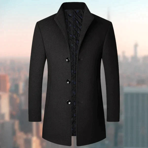 Woolen Coat - Men's Lined Button Up Mid Length Winter Jacket-Fashion Nora