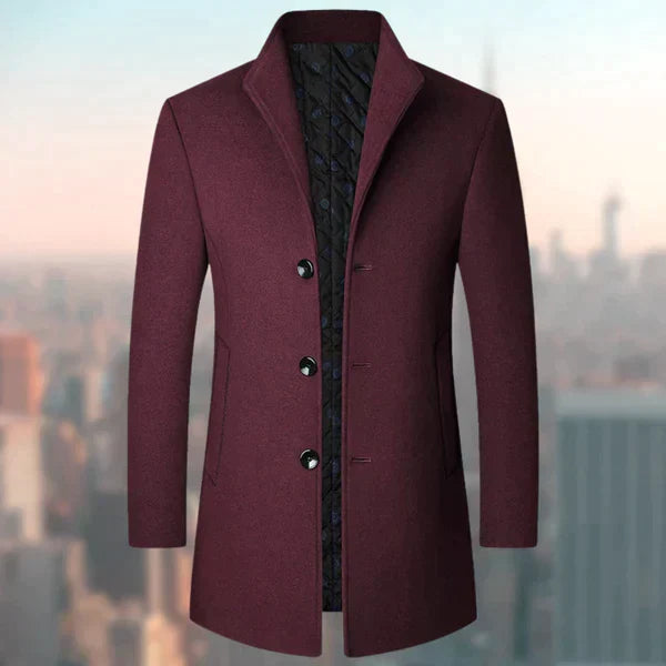 Woolen Coat - Men's Lined Button Up Mid Length Winter Jacket-Fashion Nora