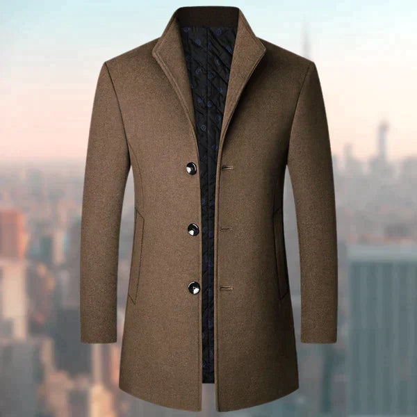Woolen Coat - Men's Lined Button Up Mid Length Winter Jacket-Fashion Nora