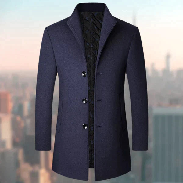 Woolen Coat - Men's Lined Button Up Mid Length Winter Jacket-Fashion Nora
