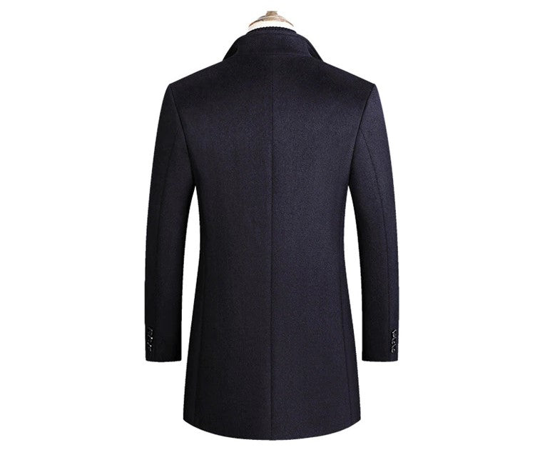 Woolen Coat - Men's Lined Button Up Mid Length Winter Jacket-Fashion Nora