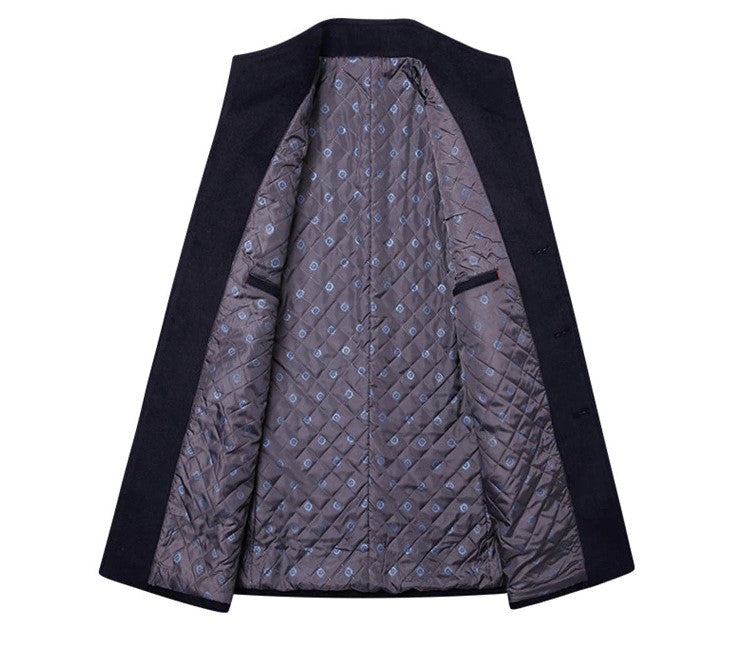 Woolen Coat - Men's Lined Button Up Mid Length Winter Jacket-Fashion Nora