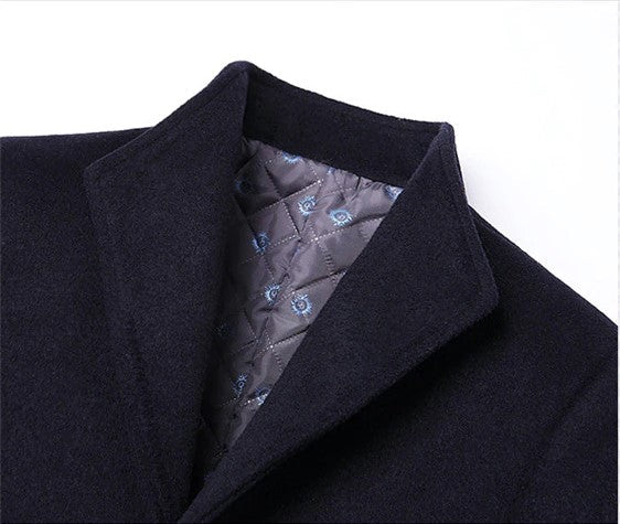 Woolen Coat - Men's Lined Button Up Mid Length Winter Jacket-Fashion Nora