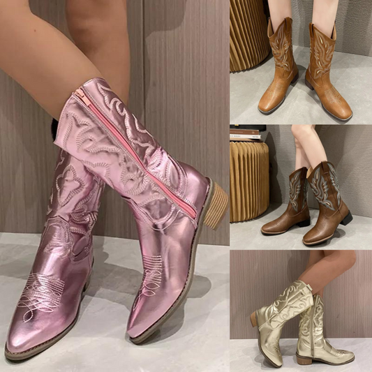 Angela Cowboy Boots | Western Boots with Zipper for Women-Fashion Nora