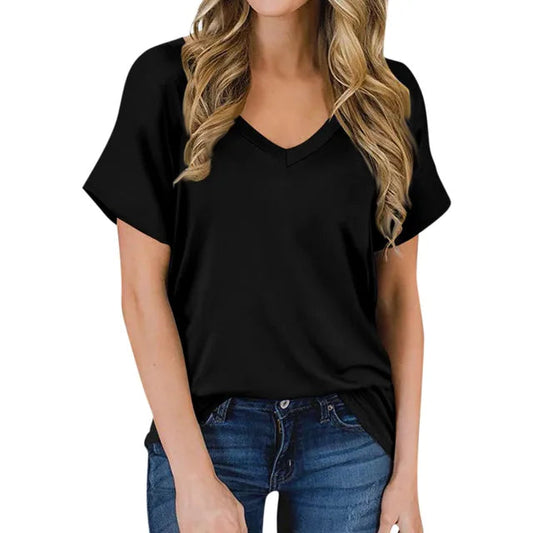 Anna - Plain V-neck T-shirt-Fashion Nora