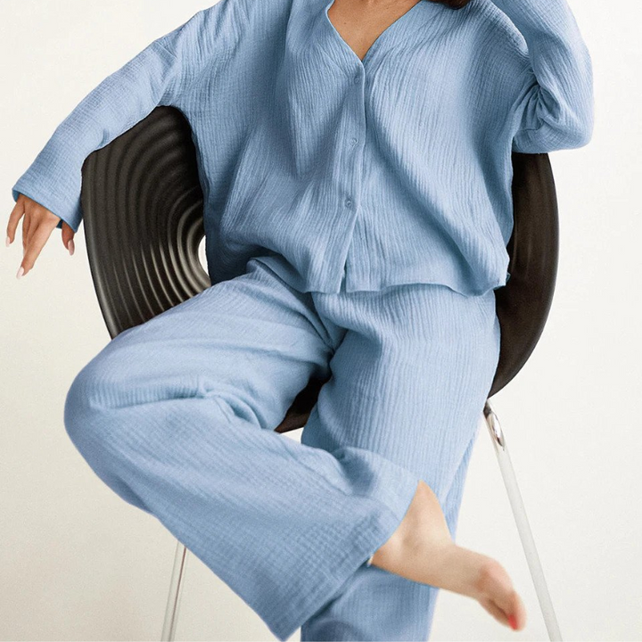 Anne Loungewear Set | Comfy cotton 2-piece home suit for women-Fashion Nora