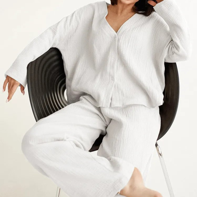 Anne Loungewear Set | Comfy cotton 2-piece home suit for women-Fashion Nora