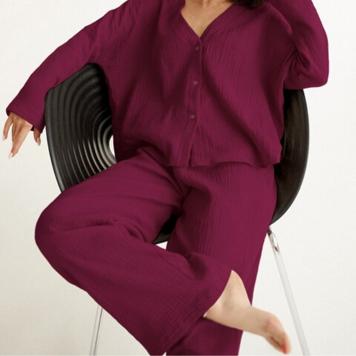 Anne Loungewear Set | Comfy cotton 2-piece home suit for women-Fashion Nora