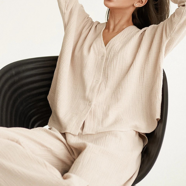 Anne Loungewear Set | Comfy cotton 2-piece home suit for women-Fashion Nora